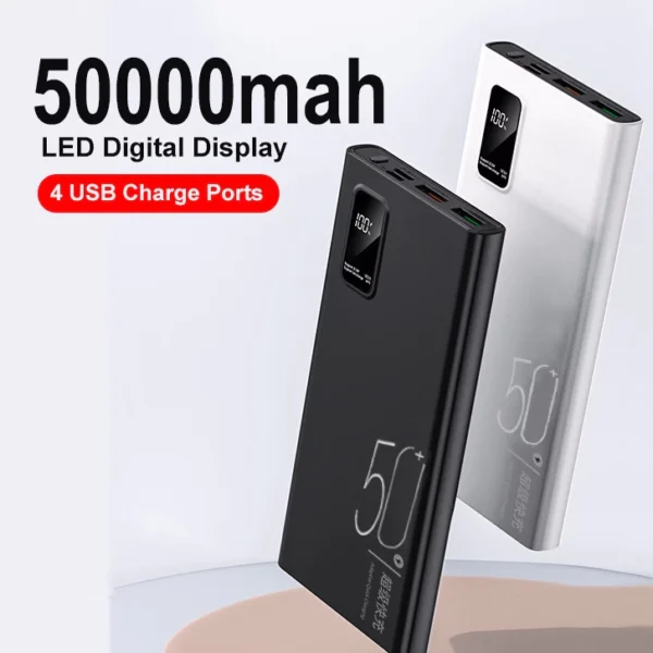 50000mAh Full Capacity Powerbank Dual USB Portable LED Dispaly Screen Power Bank Slim Battery