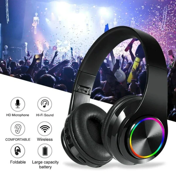 my-11134207-7qukx-lexum8tkb0pgee.webp B39 Bluetooth Wireless Headphone Headset Bass Stereo RGB Light with Microphone Memory Card TF Slot Earphone Earphones