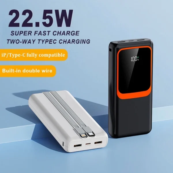 20000mah fast charge powerbank With builtin cable LED Display Charger External Battery Pack