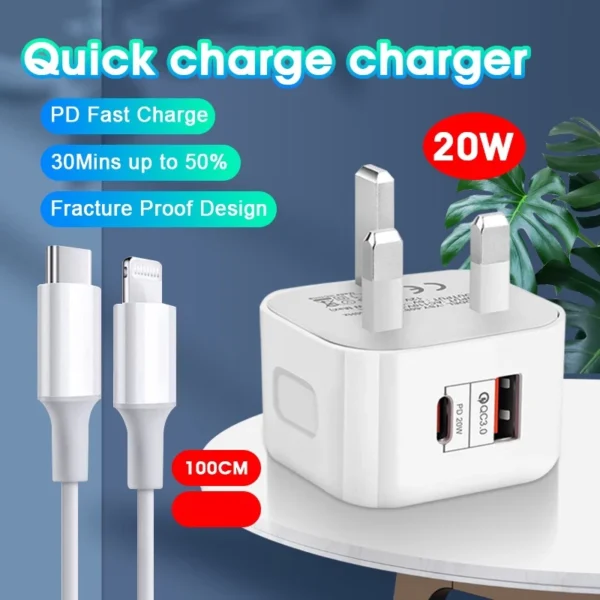 20W type C Charger USB Fast Charger Adapter Quick Charge 3 Charger UK Plug Adapter Universal