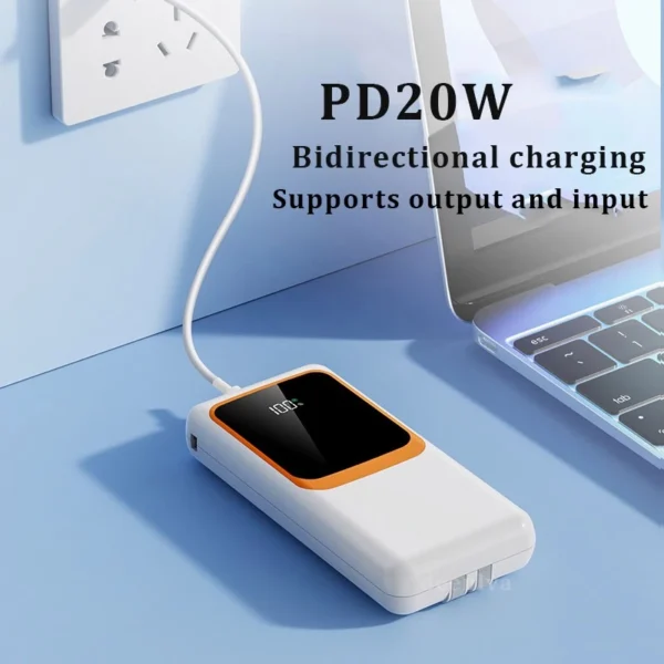 20000mah fast charge powerbank With builtin cable LED Display Charger External Battery Pack
