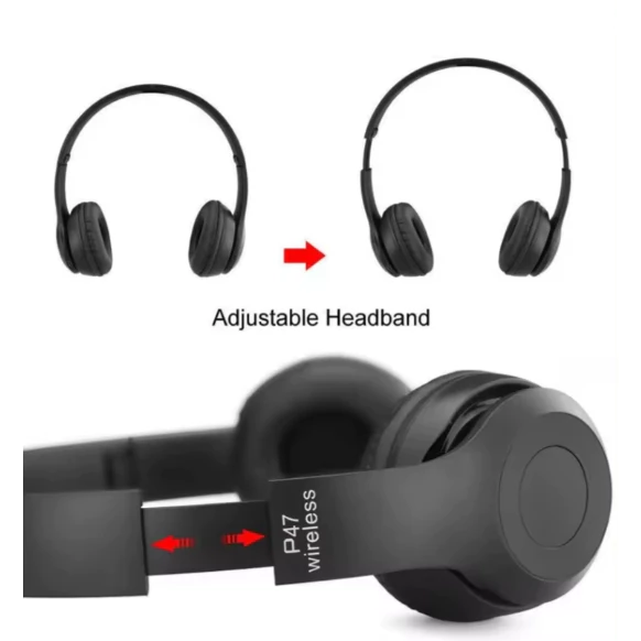 my-11134207-7r98z-lz22off6t1swc6.webp P47 Wireless Bluetooth Headphones Over Ear Bass Volume control support SD LED Built in Microphone FM Radio Earphone