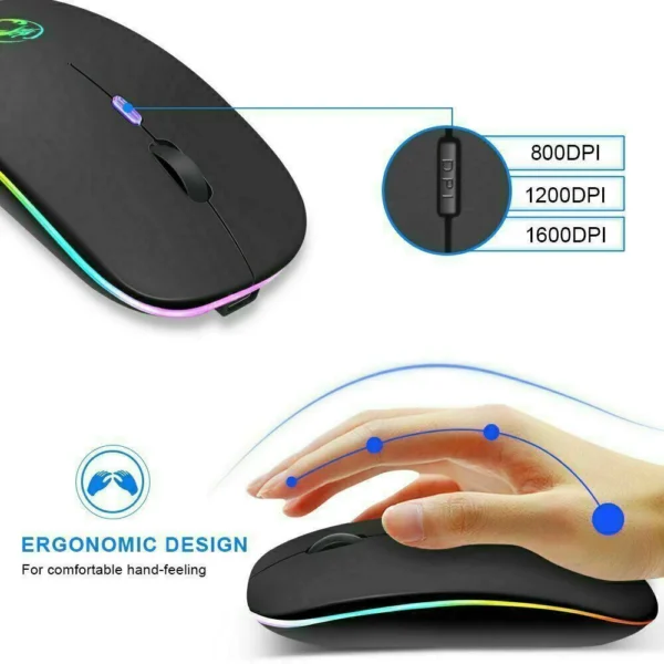 Wireless Bluetooth Mouse RGB Dual Mode Rechargeable For PC   Laptop