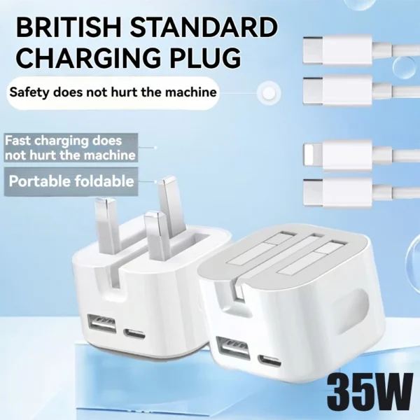 Foldable 35W Power Type 2 In 1 Charge Port USB A   Tpye C Fast Charge Adapter