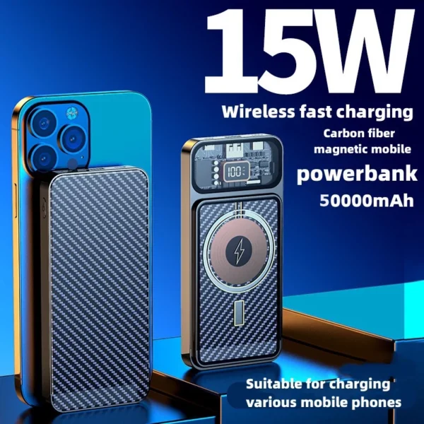 sg-11134201-22120-7llz4ze11nlvb5.webp 15W Magnetic Power Bank 50000mAh Wireless Charger Transparent bidirectional output Powerbank Fast Charging