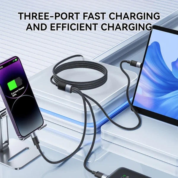 Fast 120W Cable 3 in 1 Nylon Bradied Type C Cable Fast Charger Fast Charging 6A