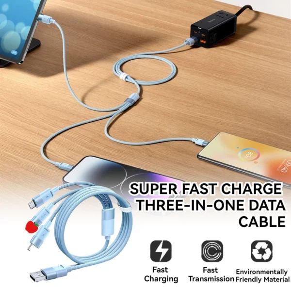 Fast 120W Cable 3 in 1 Nylon Bradied Type C Cable Fast Charger Fast Charging 6A