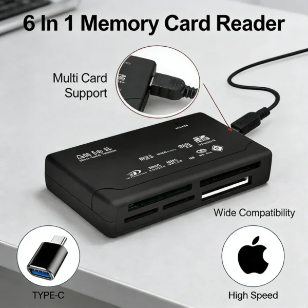 Memory Stick For TF SD CF XD MS M2 Memory Card Adapter USB Type C 6 In 1 USB Card Reader IP Data Line