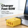 Charger 40W 4 Ports Power USB Type C Fast Mobile Phone Charger PD Quick