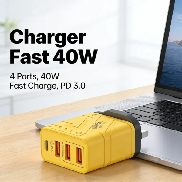 Charger 40W 4 Ports Power USB Type C Fast Mobile Phone Charger PD Quick