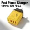 Charger 40W 4 Ports Power USB Type C Fast Mobile Phone Charger PD Quick