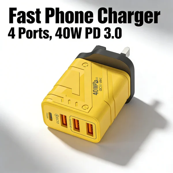 Charger 40W 4 Ports Power USB Type C Fast Mobile Phone Charger PD Quick